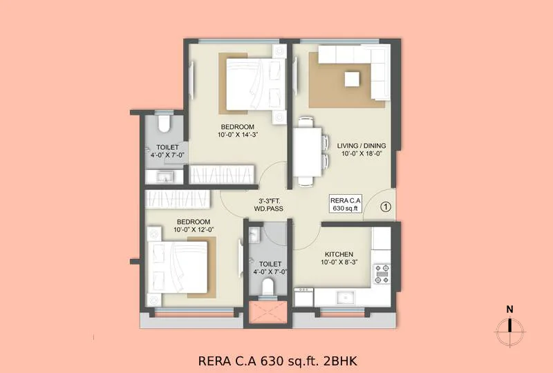 RERA C.A 630 sq.ft. 2BHK